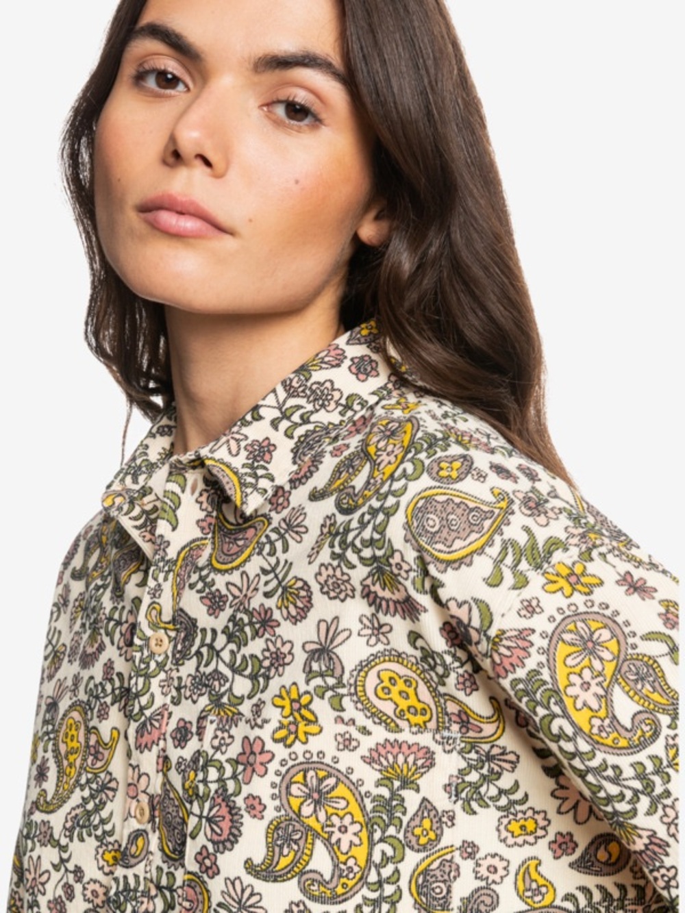 Quiksilver Corduroy Paisley Peace Print Boyfriend Button Down 100% Cotton XS - Picture 8 of 8